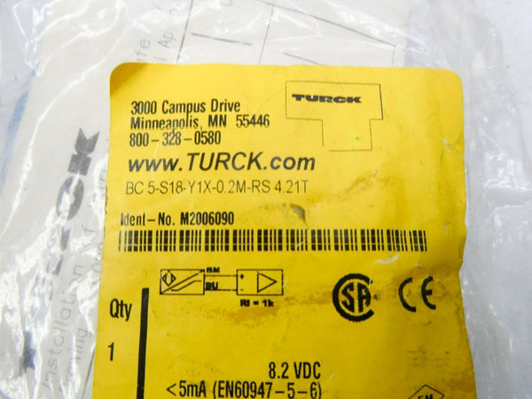 TURCK BC5-S18-Y1X-0.2M-RS4.21T M2006090 8.2VDC NSMP