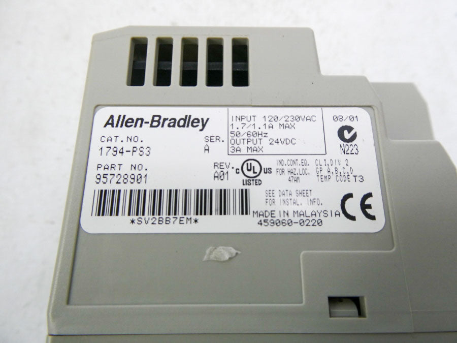 ALLEN BRADLEY 1794-PS3 SER. A 120/230VAC 1.7/1.1A REV. A01 NSMP