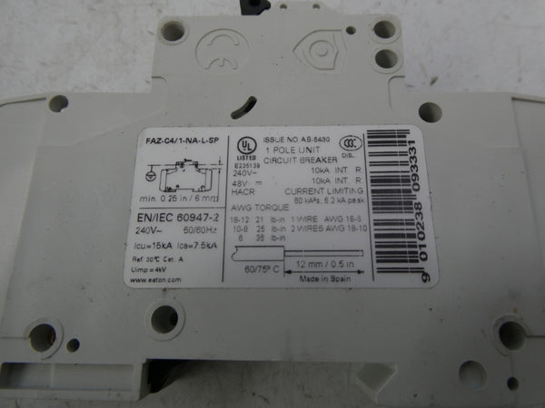 EATON FAZ-C4/1-NA-L-SP 195466 240VAC 4A NSMP