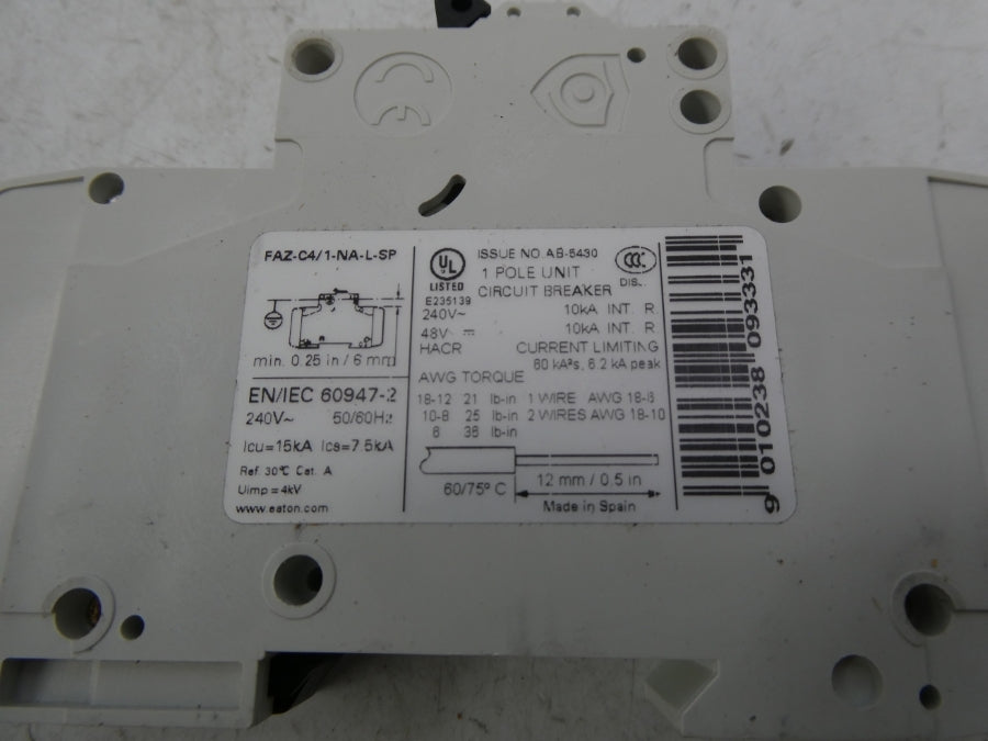 EATON FAZ-C4/1-NA-L-SP 195466 240VAC 4A NSMP