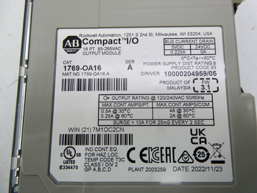 ALLEN BRADLEY 1769-OA16 SER. A F/W 3.1 24VDC NSMP