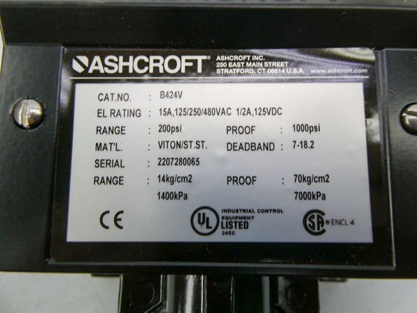 ASHCROFT B424V 480VAC 15A 200PSI NSMP