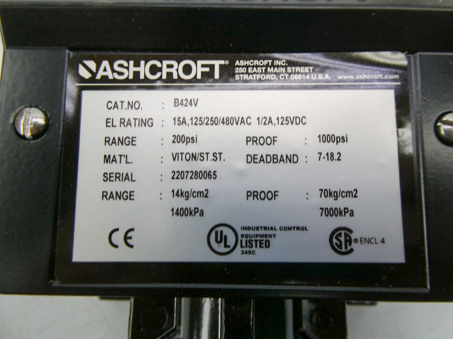 ASHCROFT B424V 480VAC 15A 200PSI NSMP