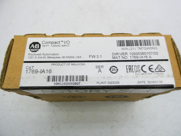 INDUSTRIAL SPARE PART 1769-IA16 SER. A F/W 3.1 DATE: 2018 NSFS