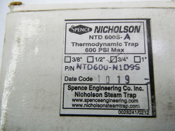SPENCE NTD600-N1D9S 600PSI 3/4" NSMP