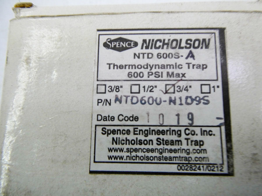 SPENCE NTD600-N1D9S 600PSI 3/4" NSMP
