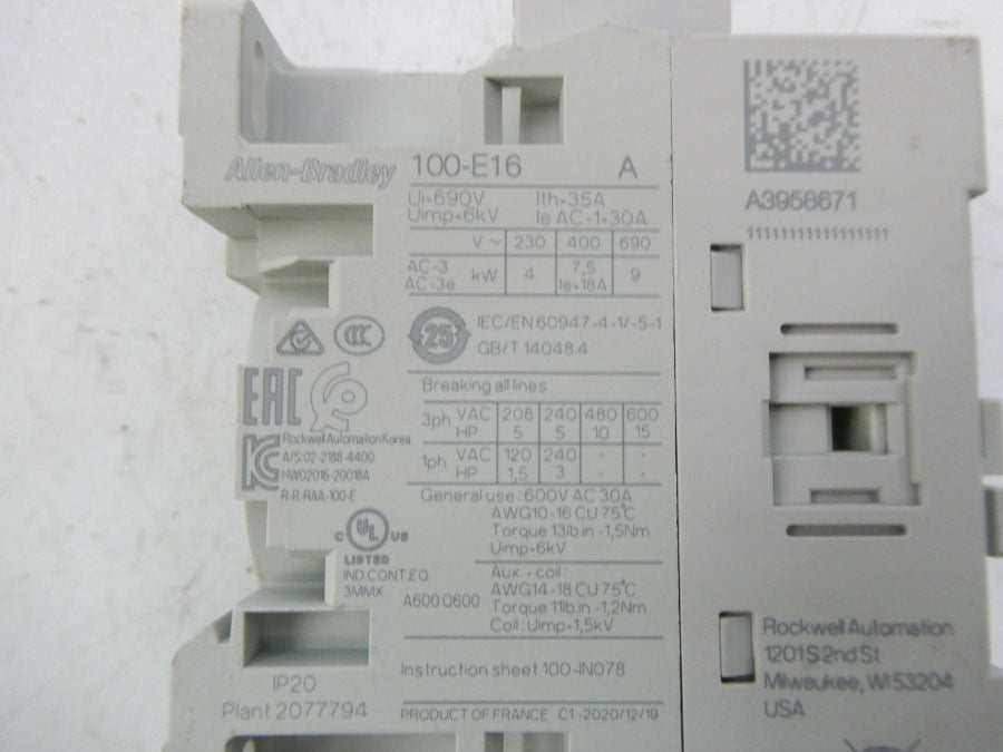ALLEN BRADLEY 100-E16KJ10 SER. A 20-24V NSNP