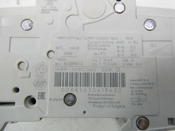 INDUSTRIAL SPARE PART 1489-M3C060 SER. D 277VAC 6A NSNP