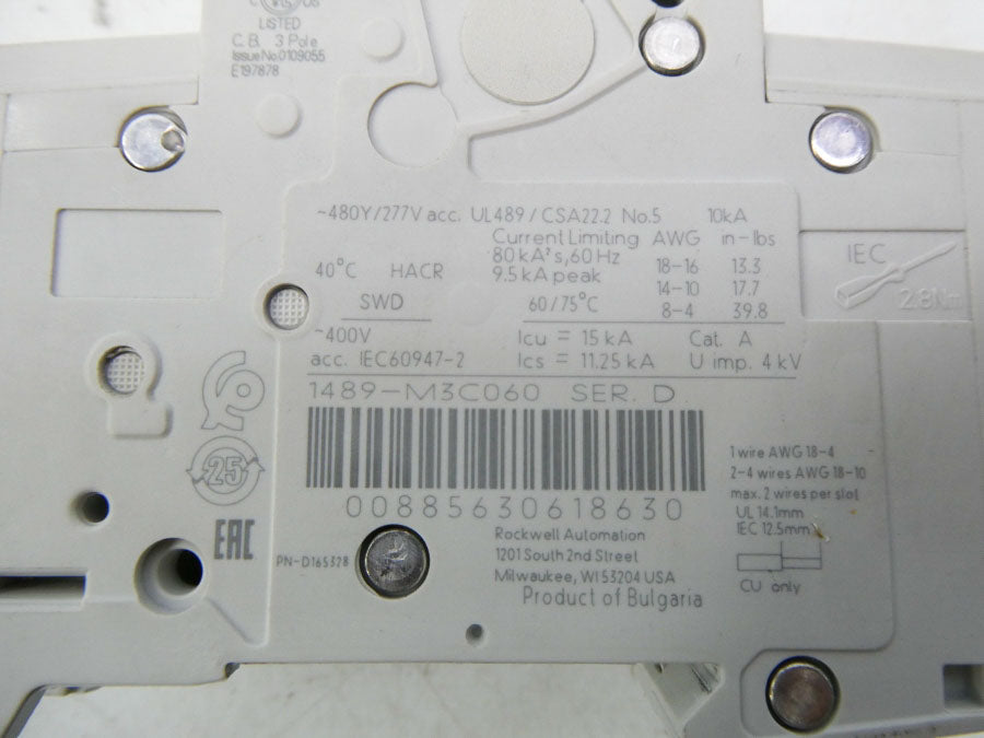 ALLEN BRADLEY 1489-M3C060 SER. D 277VAC 6A NSNP