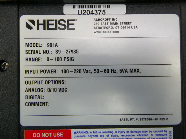 HEISE 901A 100-220VAC 0-100PSI UNMP