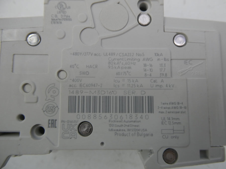 ALLEN BRADLEY 1489-M3D160 SER. D 277V 16A (AS PICTURED) UNMP