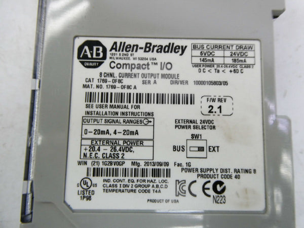INDUSTRIAL SPARE PART 1769-OF8C SER. A F/W 2.1 24VDC (AS PICTURED) NSNP