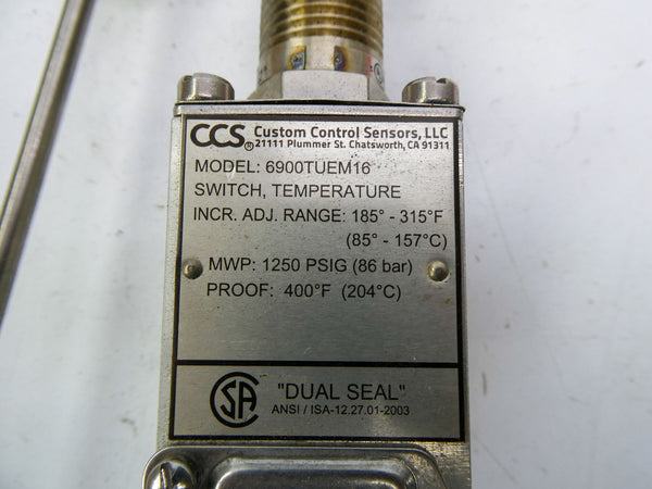 CUSTOM CONTROL SENSORS 6900TUEM16 1250PSI NSNP