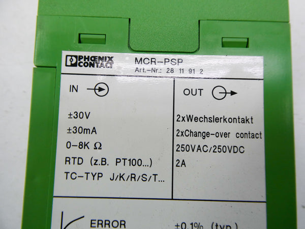 PHOENIX CONTACT MCR-PSP 2811912 250VAC 2A NSNP