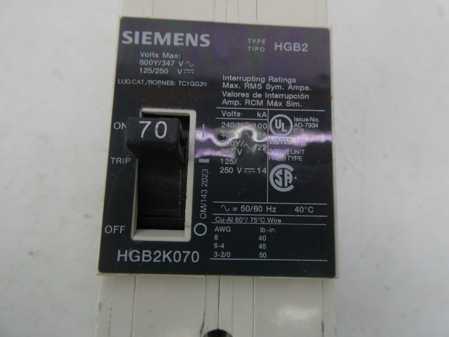 SIEMENS HGB2K070B 480V 70A NSMP