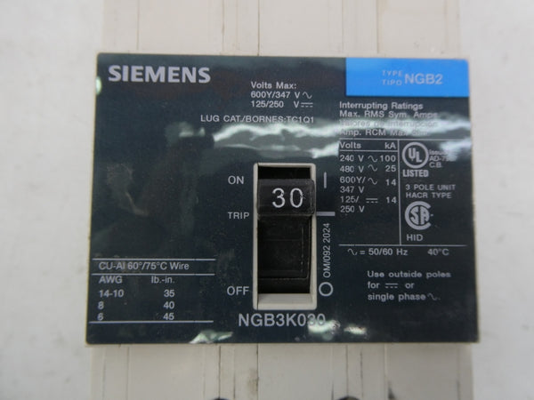 SIEMENS NGB3K030B 480V 30A NSMP