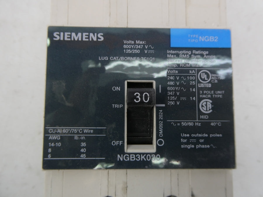 SIEMENS NGB3K030B 480V 30A NSMP