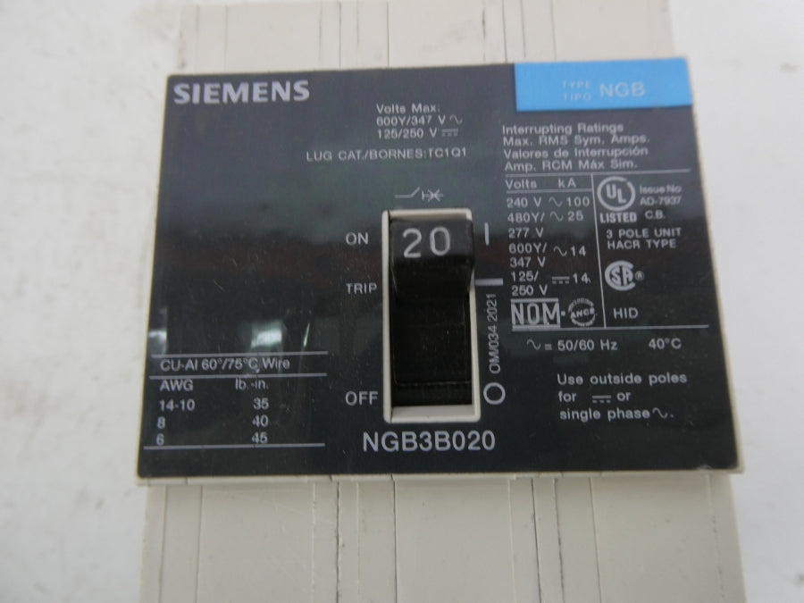 SIEMENS NGB3B020B 277V 20A NSMP