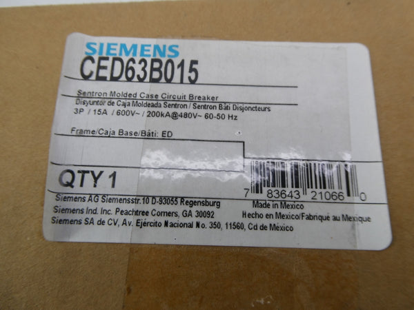 SIEMENS CED63B015 600V 15A NSMP