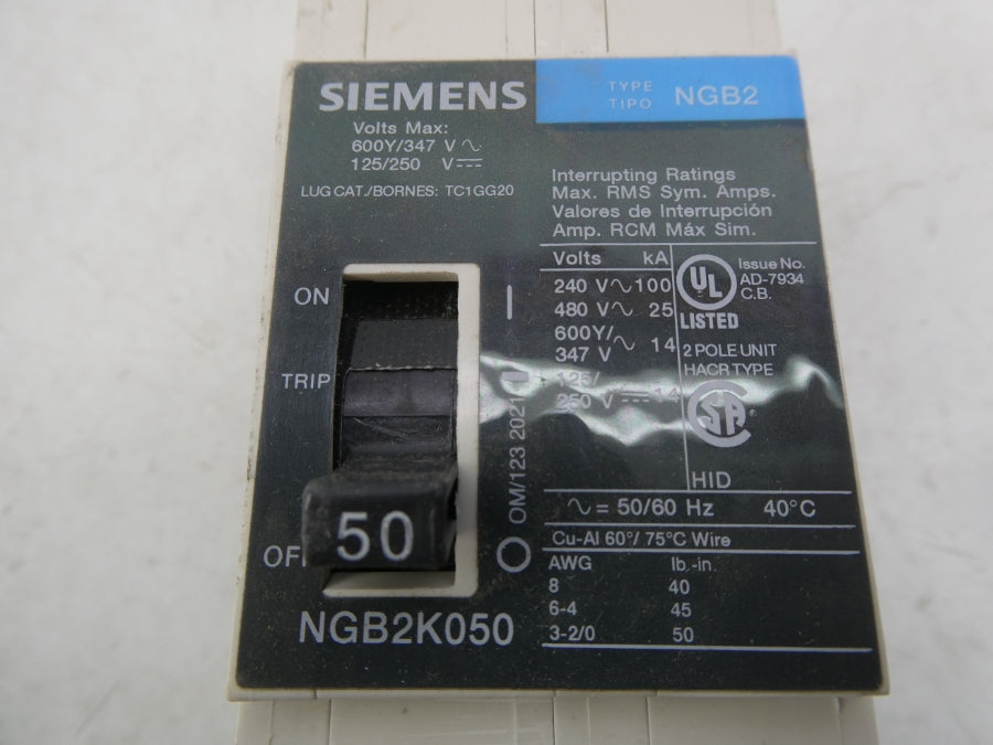 SIEMENS NGB2K050B 480V 50A NSMP