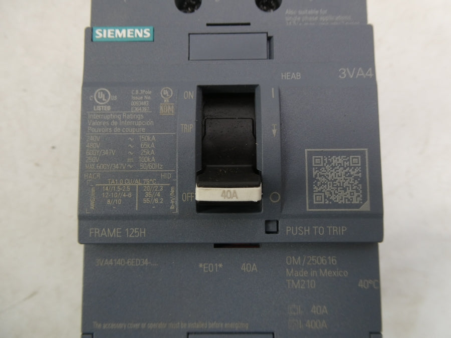 SIEMENS 3VA4140-6ED34-0AA0 347V 40A NSMP