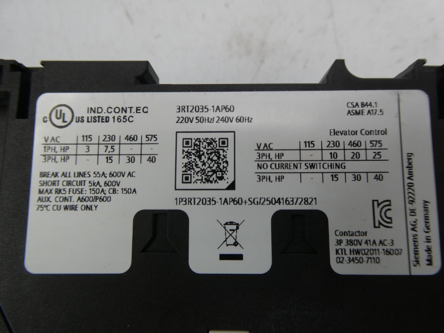 SIEMENS 3RT2035-1AP60 220/240V NSMP