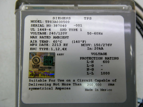 SIEMENS TPS3A030500 240/120V NSMP