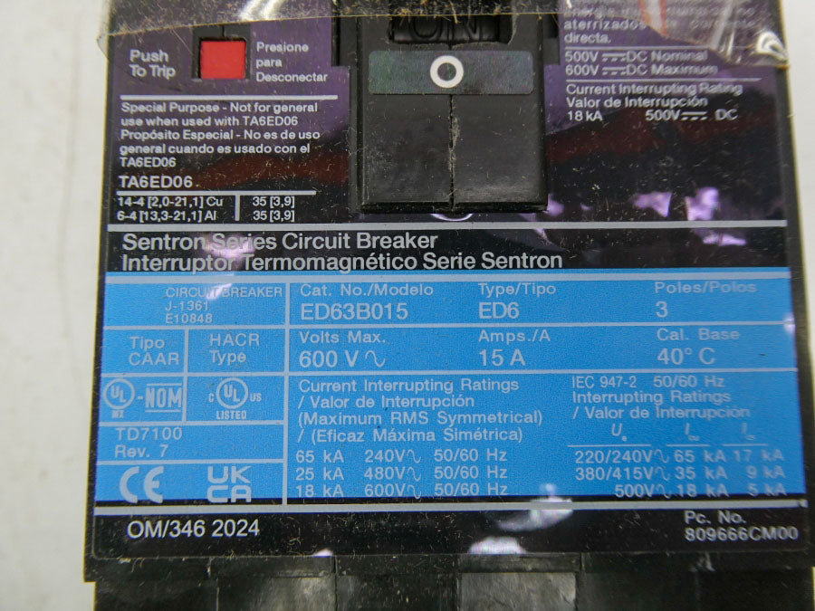SIEMENS ED63B015 600V 15A NSMP