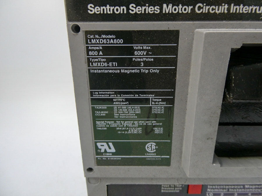 SIEMENS LMXD63A800 600V 800A NSMP