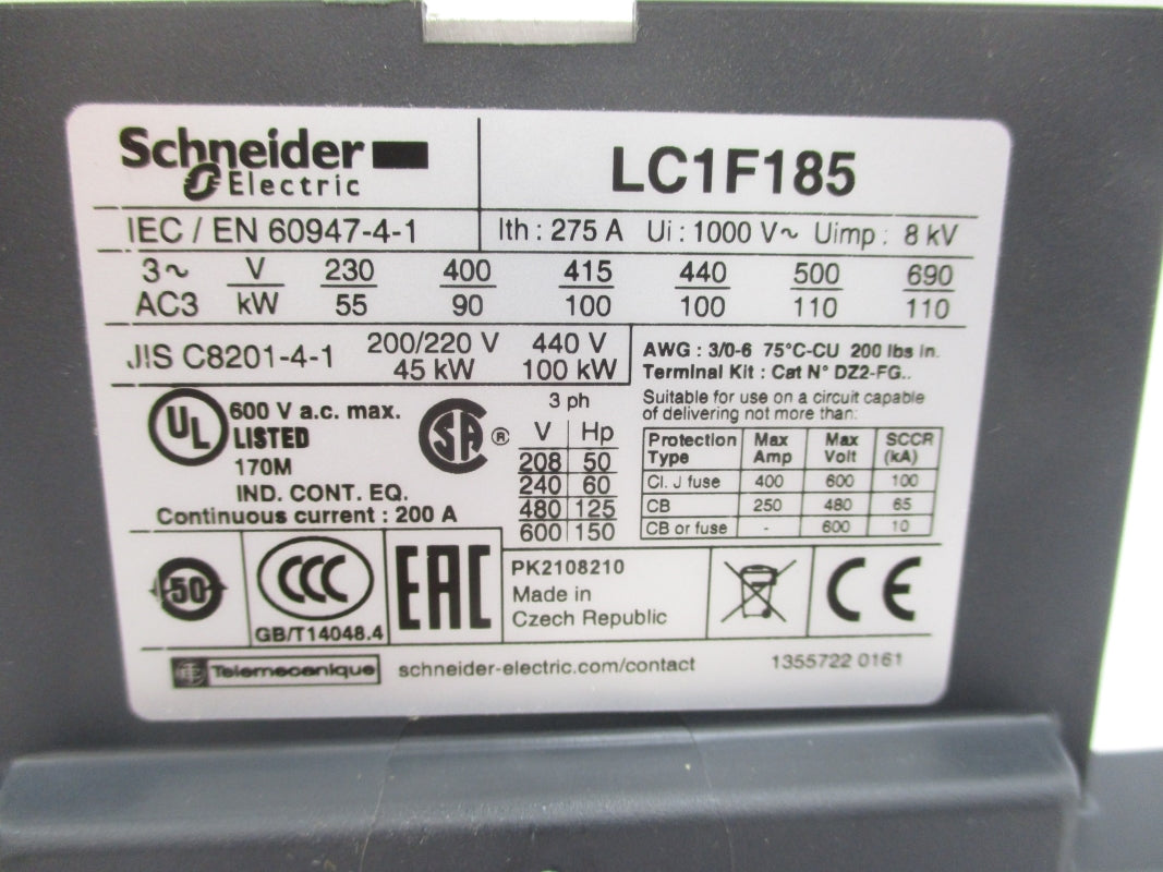 SCHNEIDER ELECTRIC LC1F185 1000V 275A NSNP