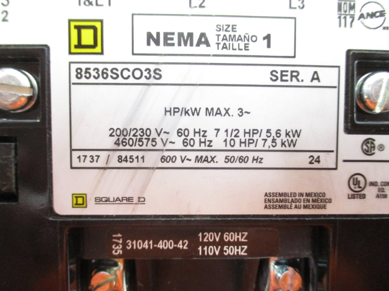 SQUARE D 8536SCO3V02S SER. A 110-120V NSNP