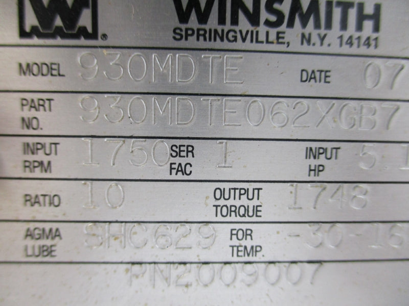WINSMITH 930MDTE062XGB7 930MDTE 5.16HP 1750RPM UNMP