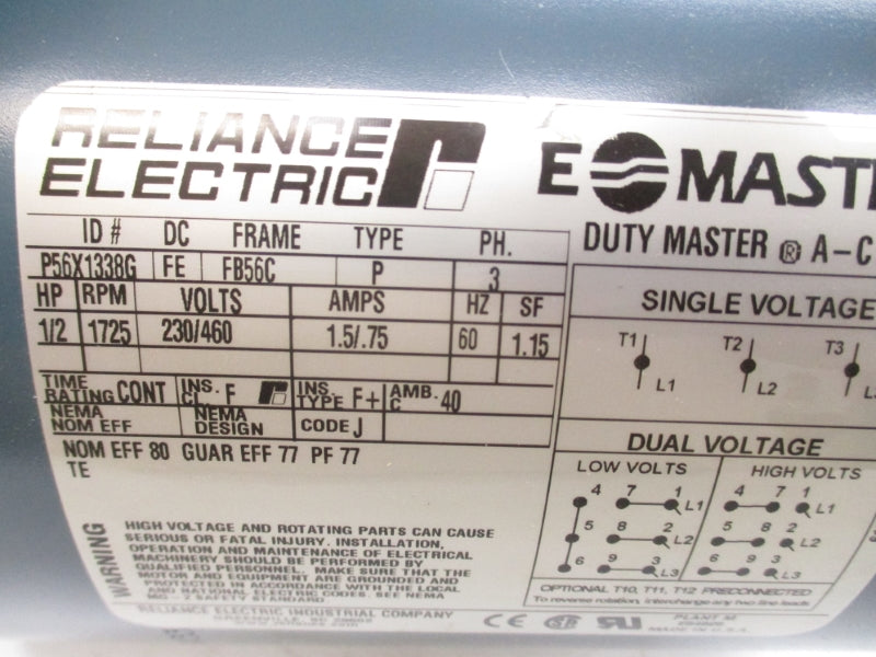 RELIANCE ELECTRIC P56X1338G 230/460V  1.5/.75A  NSMP