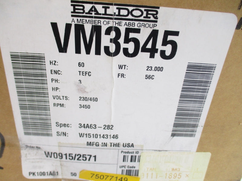BALDOR VM3545 230/460V 3.6/1.8A NSMP