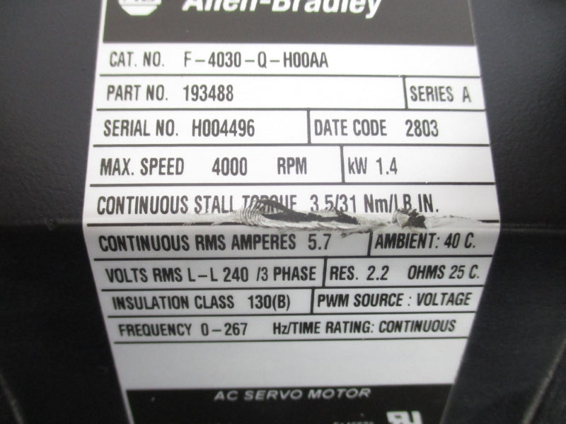 ALLEN BRADLEY F-4030-Q-H00AA SER. A 240V UNMP
