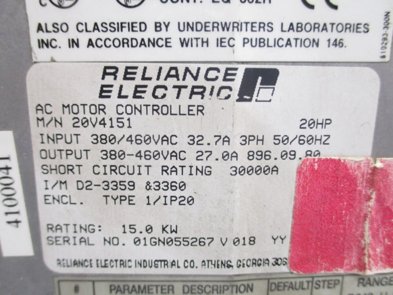 RELIANCE ELECTRIC 20V4151 380-460VAC 30000A UNMP