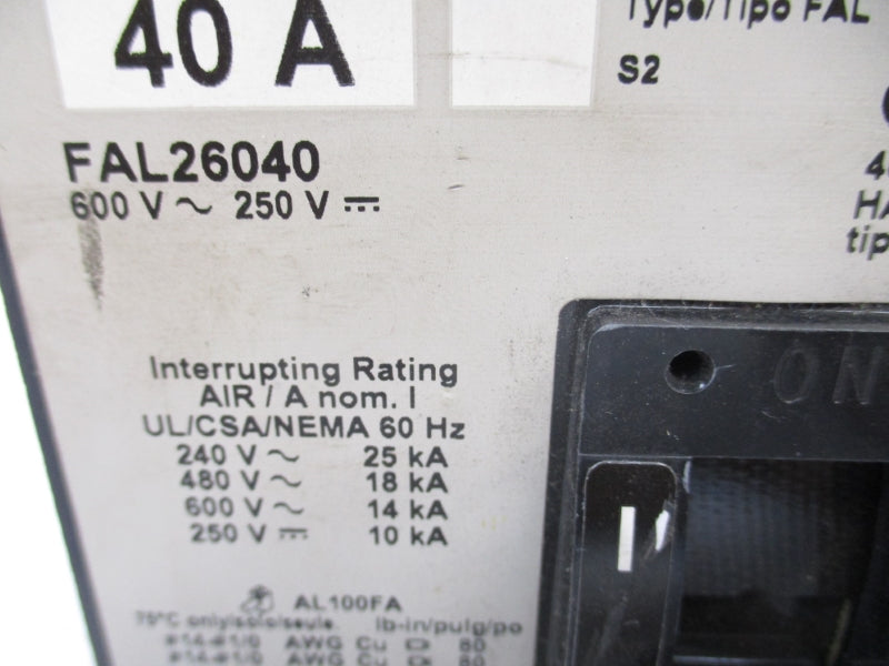 SQUARE D FAL26040 SER. 2 600V, 40A NSMP