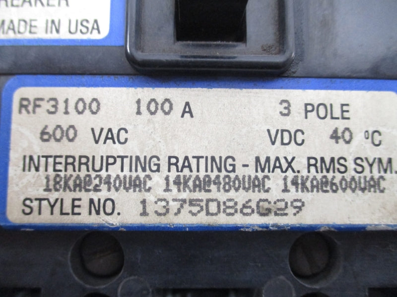 WESTINGHOUSE RF3100 600VAC 100A UNMP