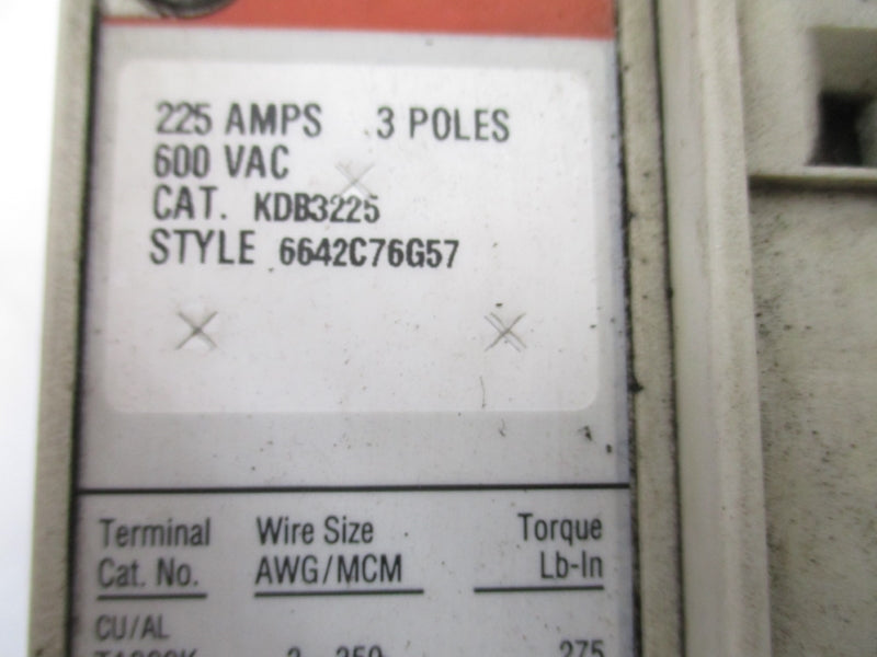 CUTLER HAMMER KDB3225 600VAC 225A UNMP
