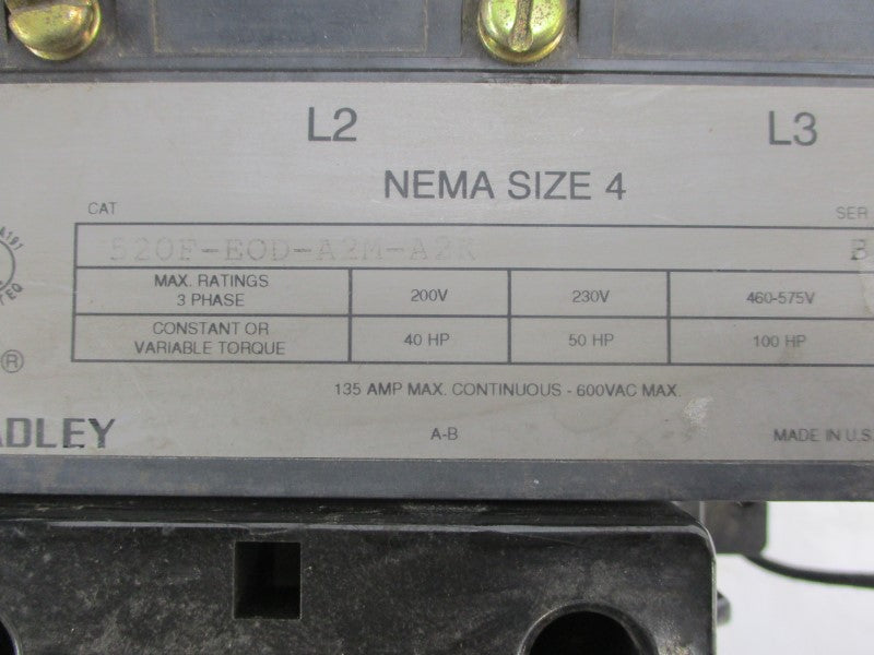 ALLEN BRADLEY 520F-EOD-A2M-A2K SER. B 115-120V 135A (AS PICTURED) NSNP