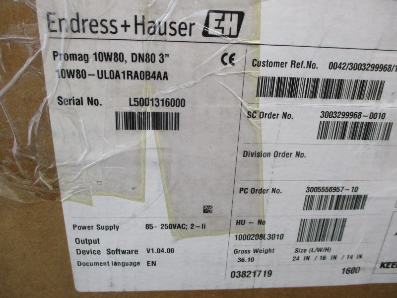 ENDRESS+HAUSER 10W80-UL0A1RA0B4AA 85-250VAC NSMP