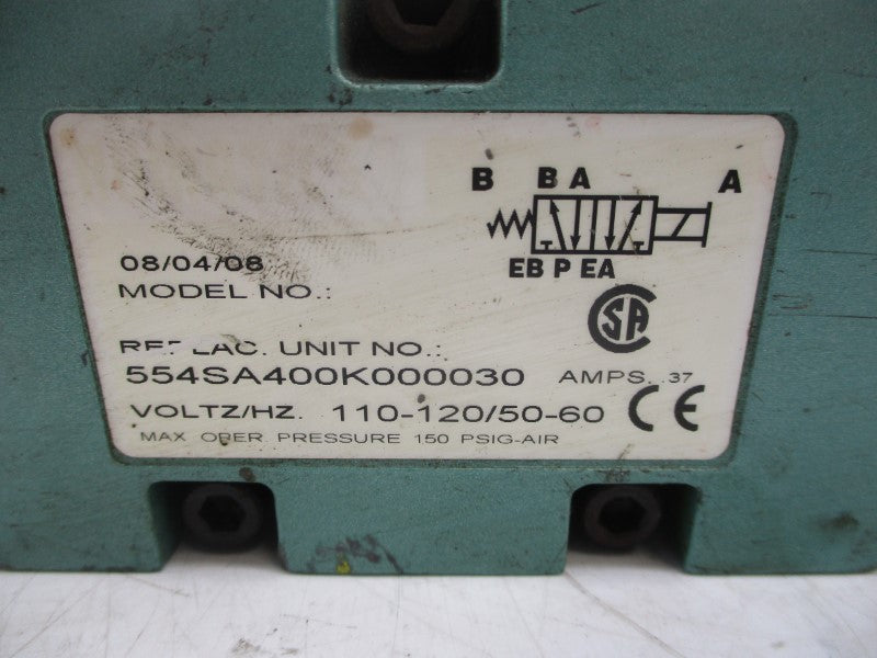 NUMATICS 554SA400K000030 110-120V .37A 150PSI (AS PICTURED) UNMP