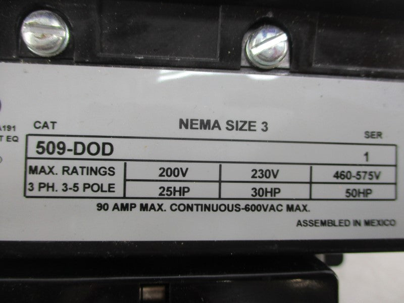 ALLEN BRADLEY 509-DOD SER. 1 115-120V 90A (AS PICTURED) NSNP