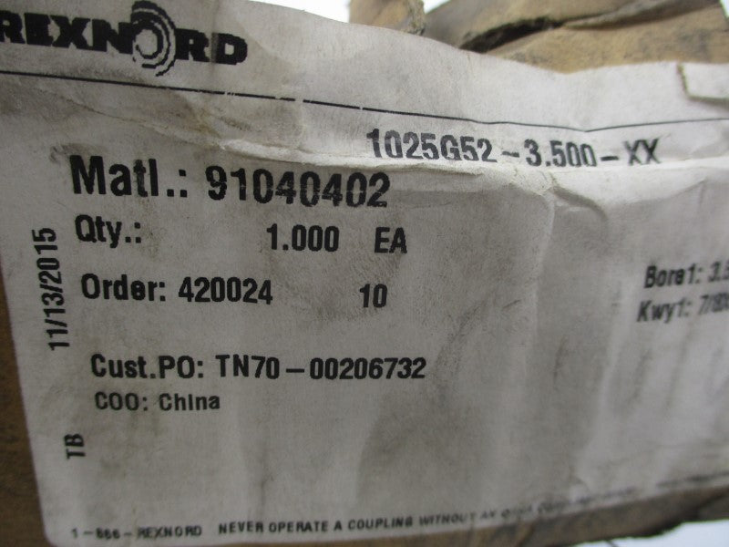 REXNORD 1025G52-3.500XX 91040402 NSMP