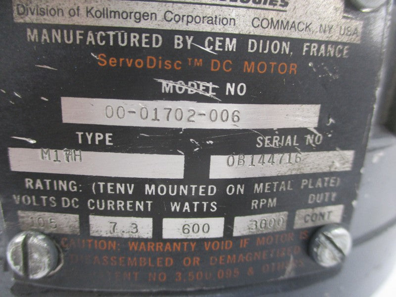 MOTION TECHNOLOGIES 00-01702-006 105VDC UNMP