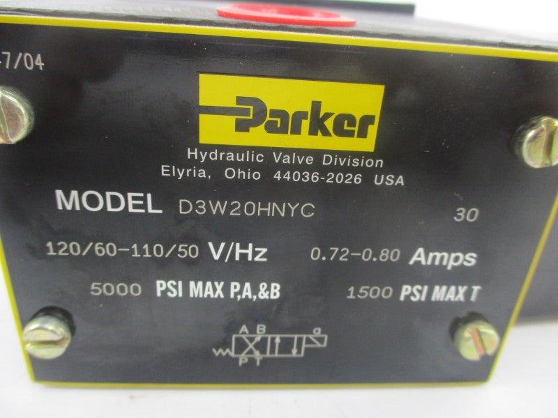 PARKER D3W20HNYC 110/120V .72-.80A 5000PSI NSMP