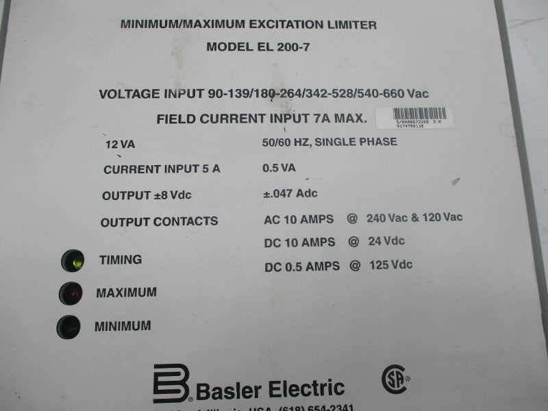 BASLER ELECTRIC MODEL EL200-7 90-660VAC 7A NSNP