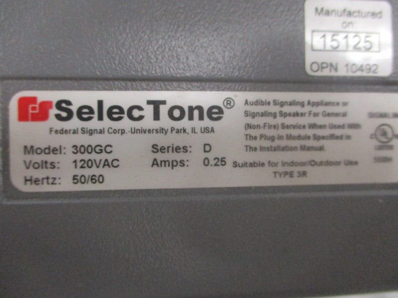 SELEC TONE MODEL 300GC SER. D 120VAC .25A NSNP