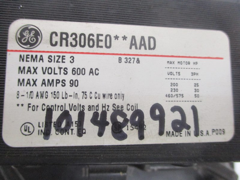 GENERAL ELECTRIC CR306E002AAD 115/120VAC 90A NSNP