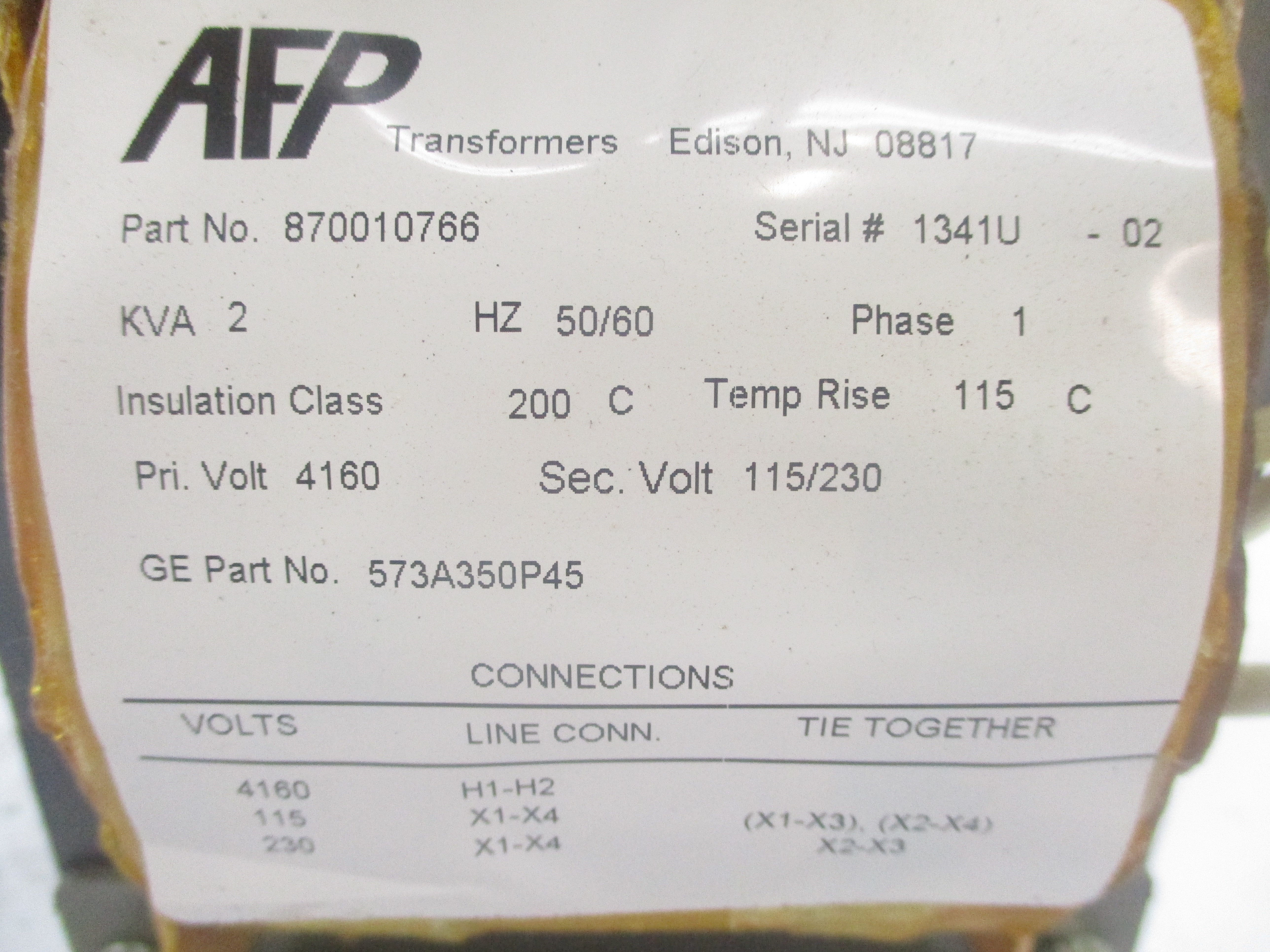AFP TRANSFORMERS 870010766 573A350P45 4160V UNMP